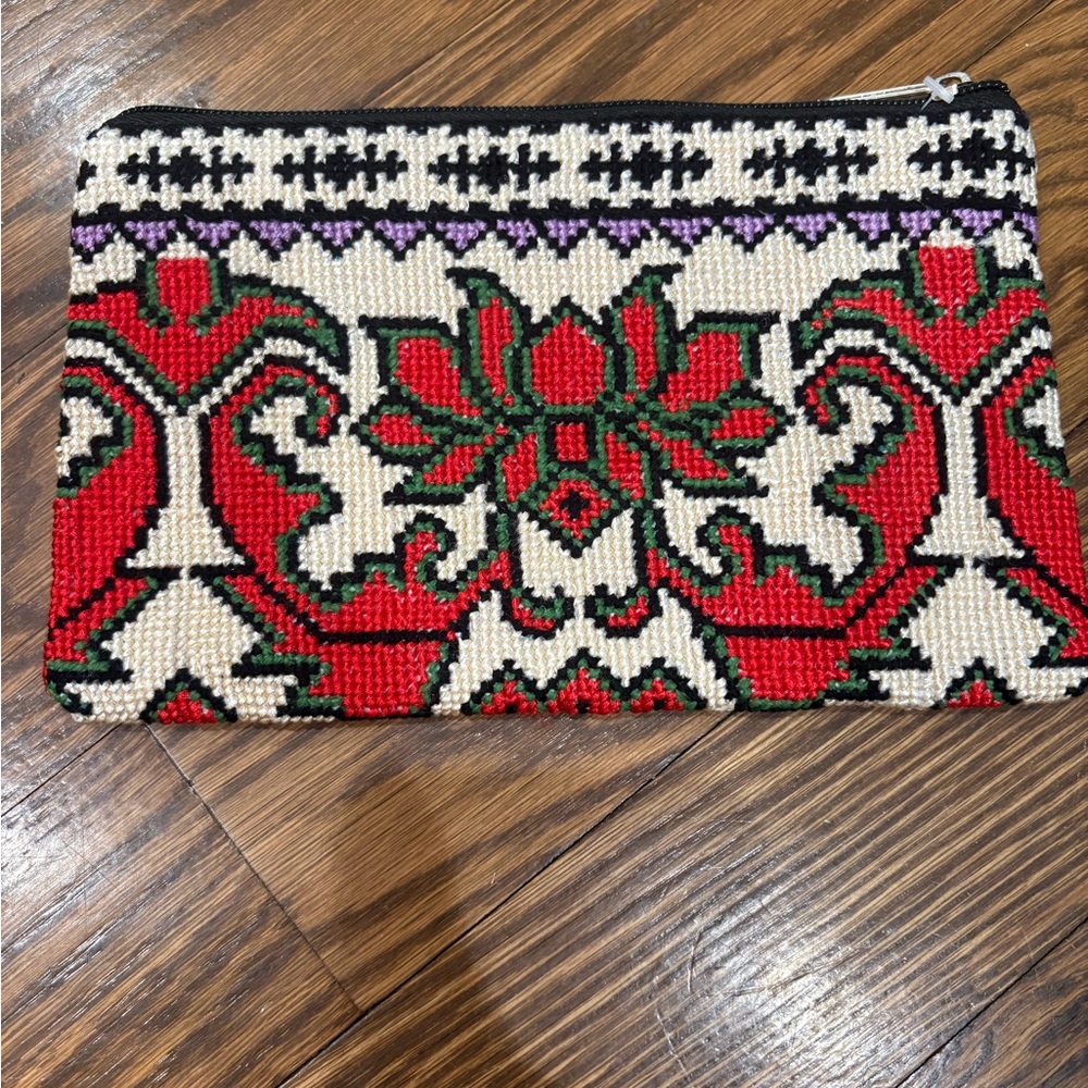 Elegant Red and Black Embroidered Clutch Handmade Uzbek